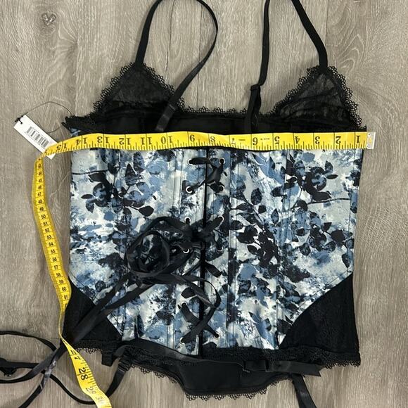 Adore Me- Medium- Floral Corset with straps and garter clips- blue black NWT - Picture 6 of 7